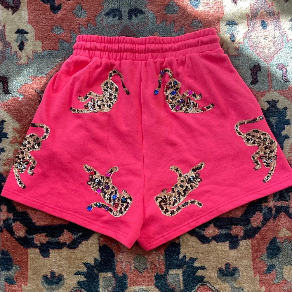 QUEEN OF SPARKLES sequin leopard shorts red size Medium - Picture 7 of 9
